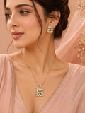 Aanura Minimal Kundan Pendant Necklace with Earrings