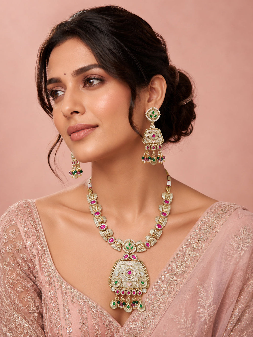 Aanura Royal Kundan Temple Pendant Choker Necklace Set