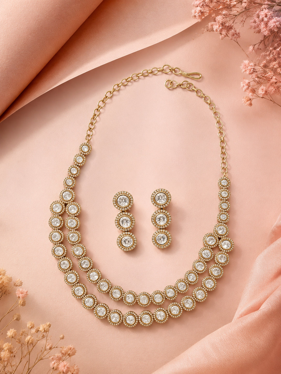 Aanura Double Layer Round Kundan Necklace Set