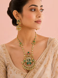 Aanura Long Temple Necklace Set with Green & Red Stones