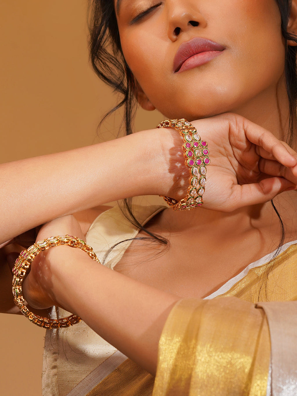 Aanura Gold Plated Regal Stone Bangle Bracelet