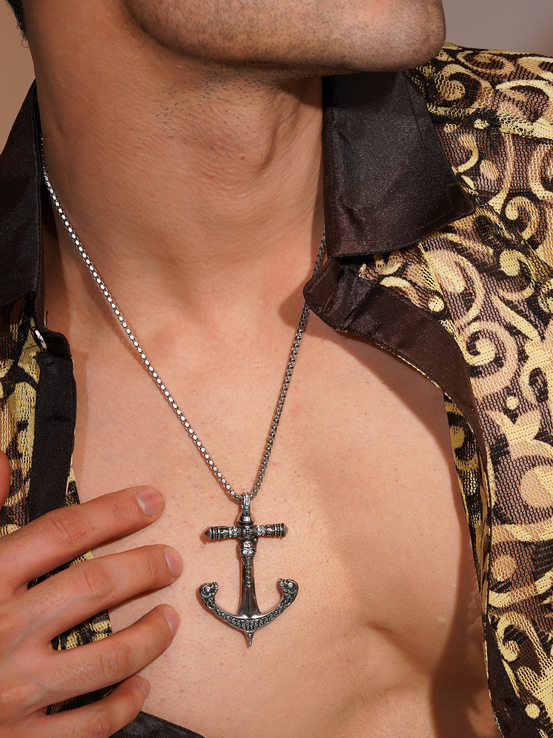 Silver Rhodium-Plated ALJhor Cross Waterproof Stainless Steel Chain for Men