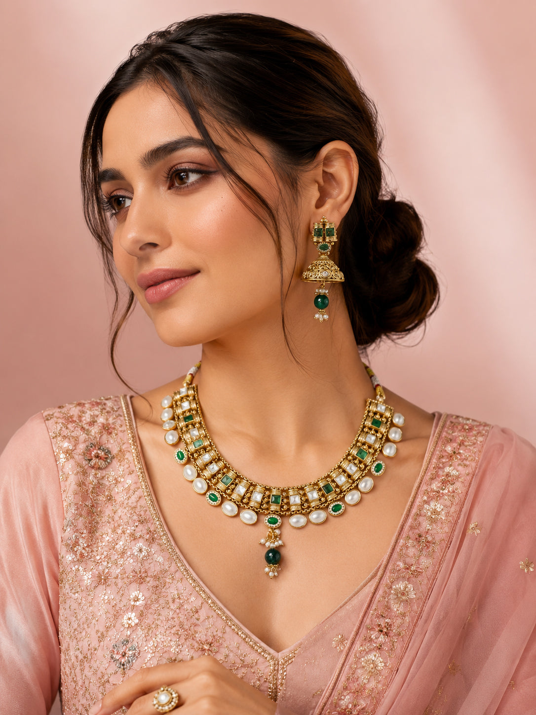 Classic Kundan Pearl Drop Necklace with Matching Earrings