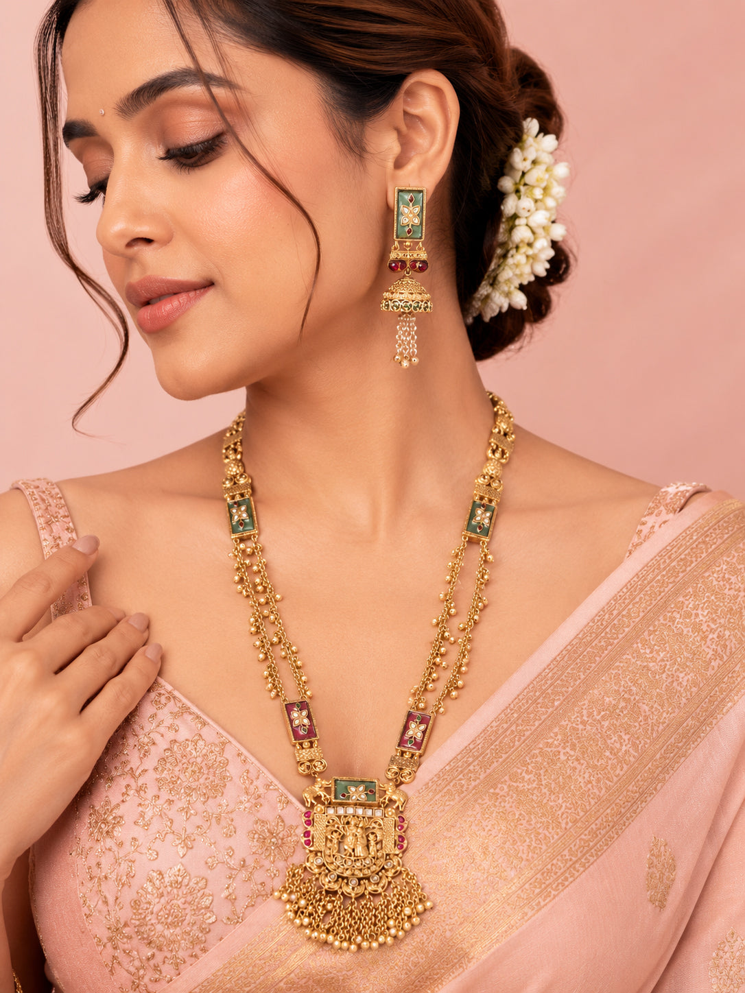 Aanura Heritage Temple Necklace Set with Krishna Motif