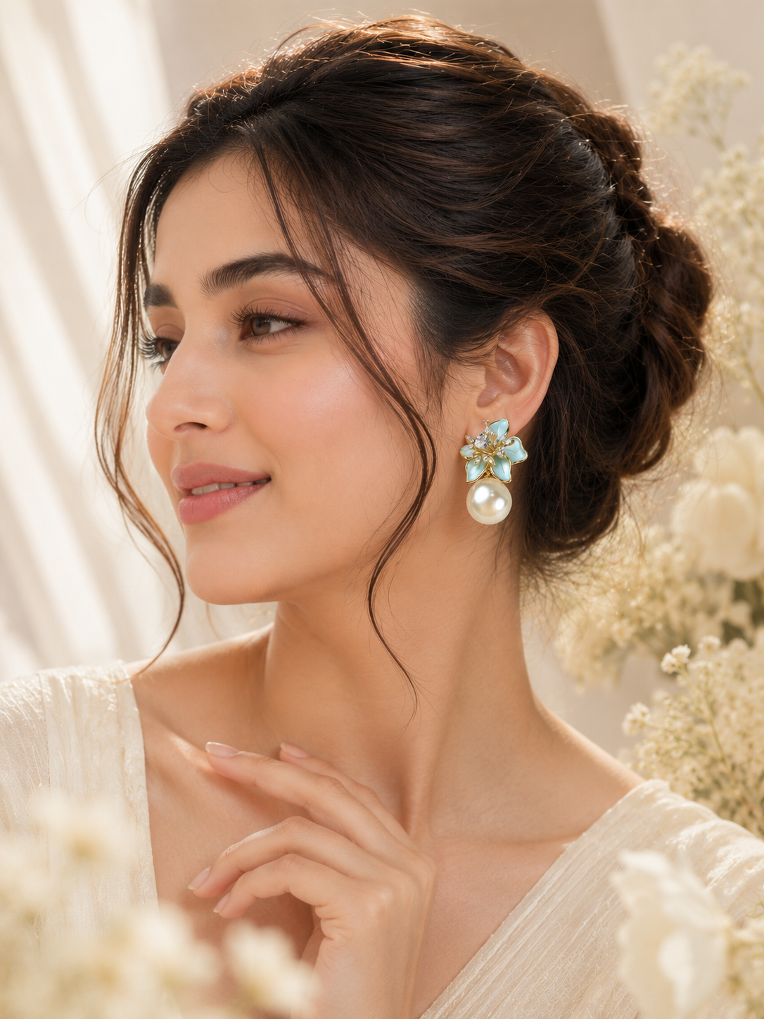 Aanura Floral Pearl Drop Earrings
