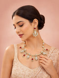 Aanura Kundan Necklace with Olive Green Stone Drops