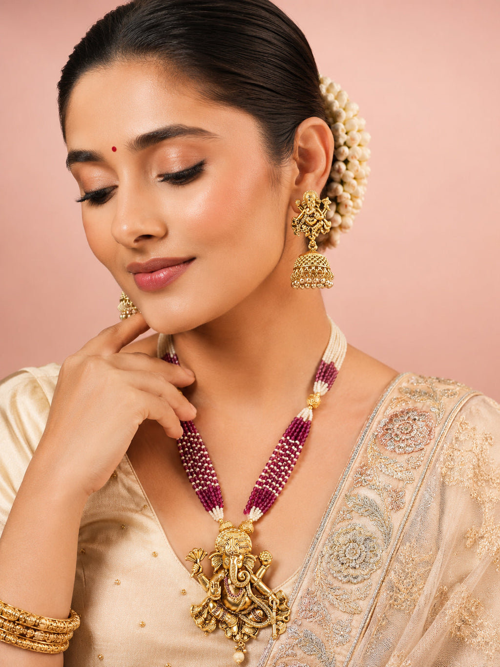 Aanura Gold Plated Sacred Motif Long Necklace Set