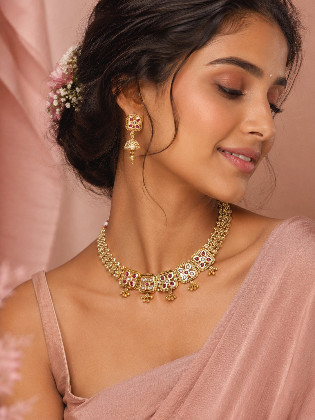 Aanura Antique Square Panel Choker Set with Earrings