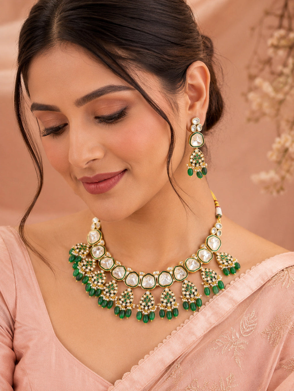 Aanura Gold Traditional Necklace Set With Earrings