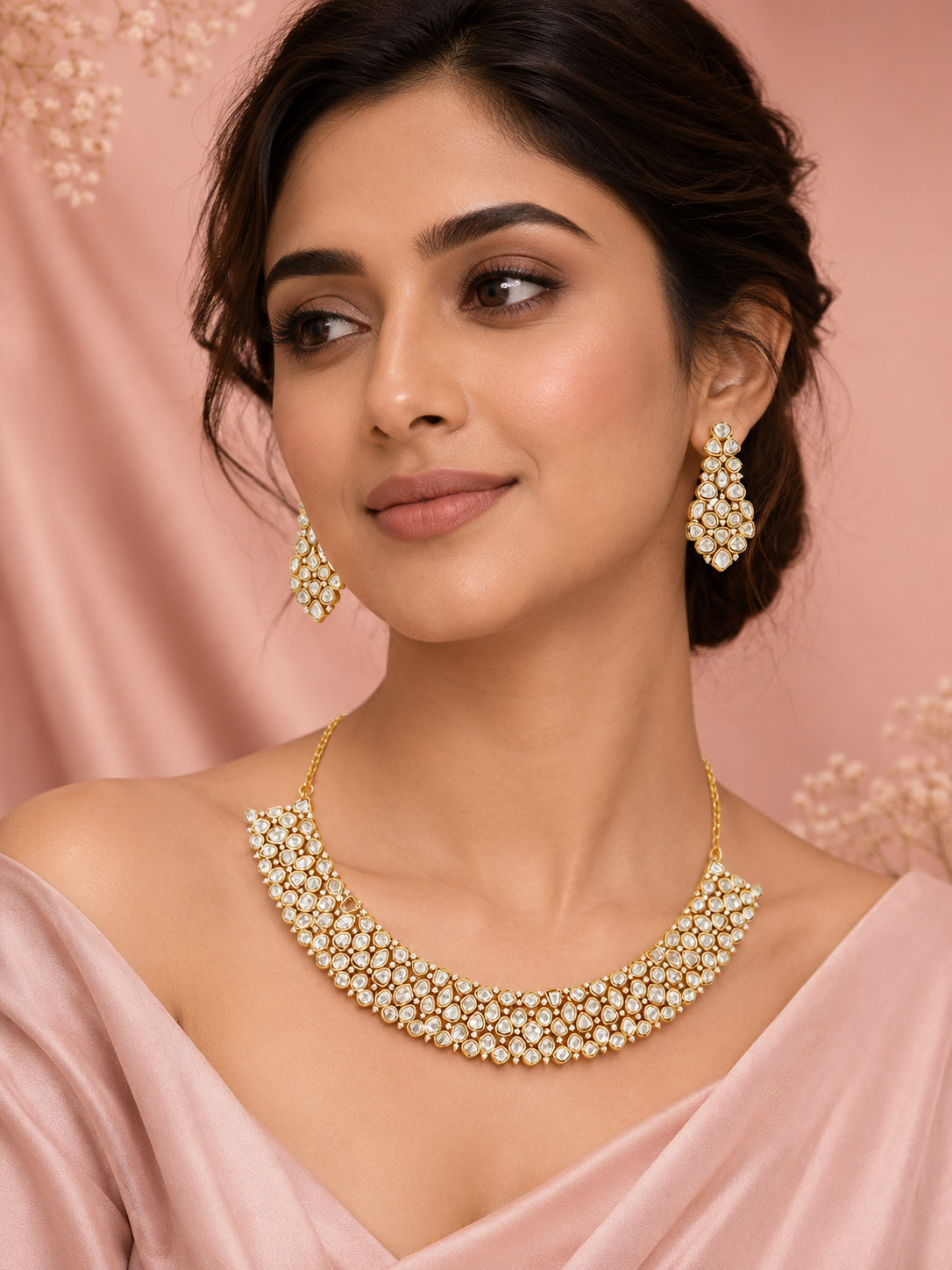 Aanura Grand Kundan Choker Necklace with Earrings