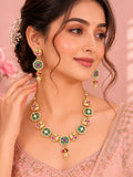 Aanura Circular Kundan Ruby Drop Necklace Set