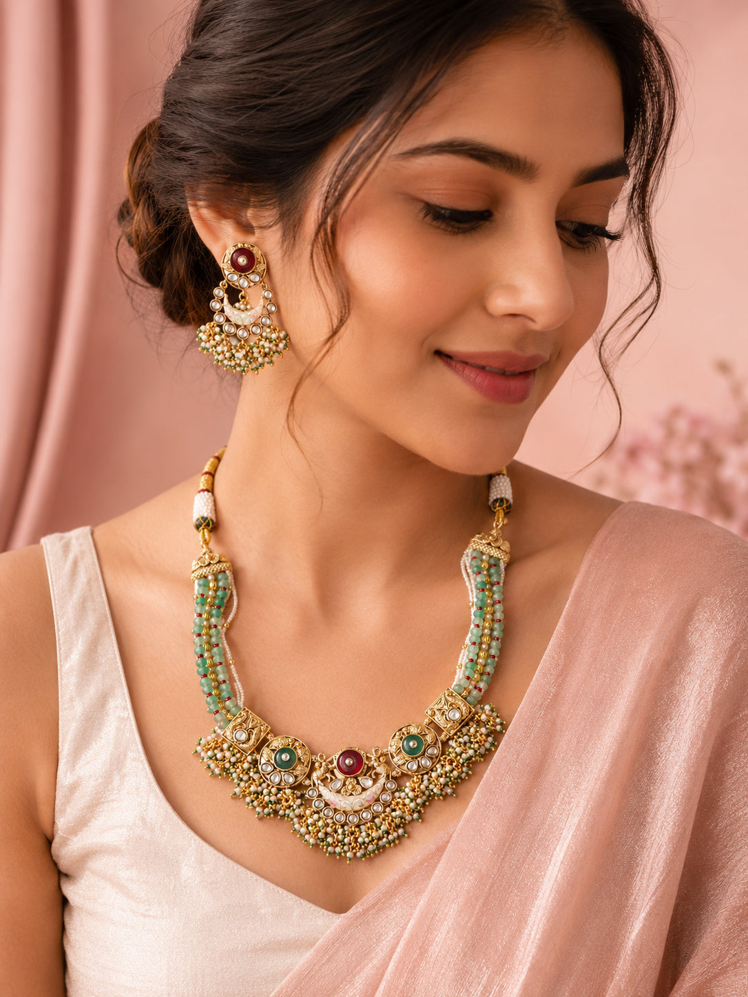 Aanura Temple-Style Choker with Kundan & Pearl Clusters