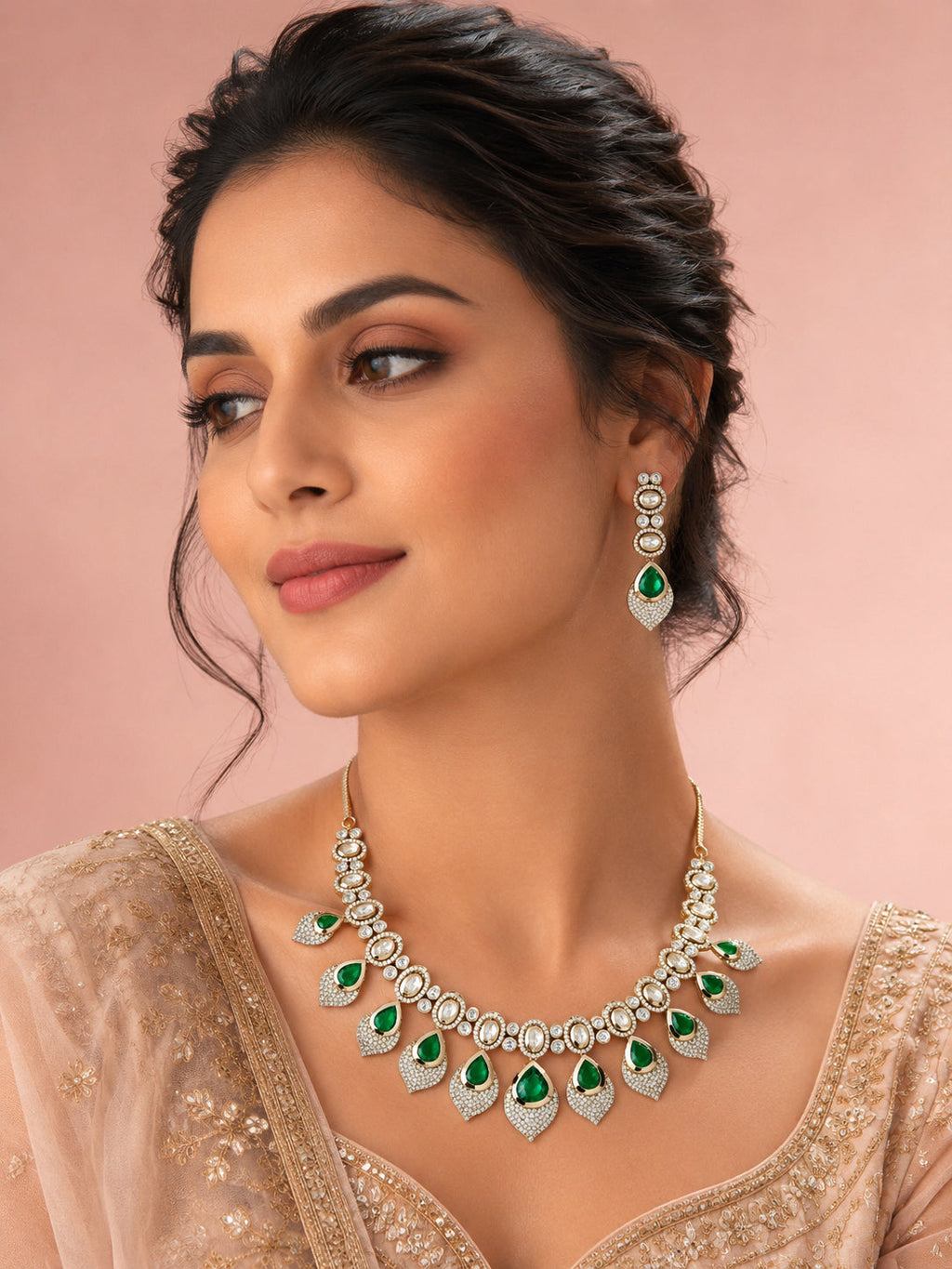 Aanura Lavender Drop Kundan Necklace Set with Earrings