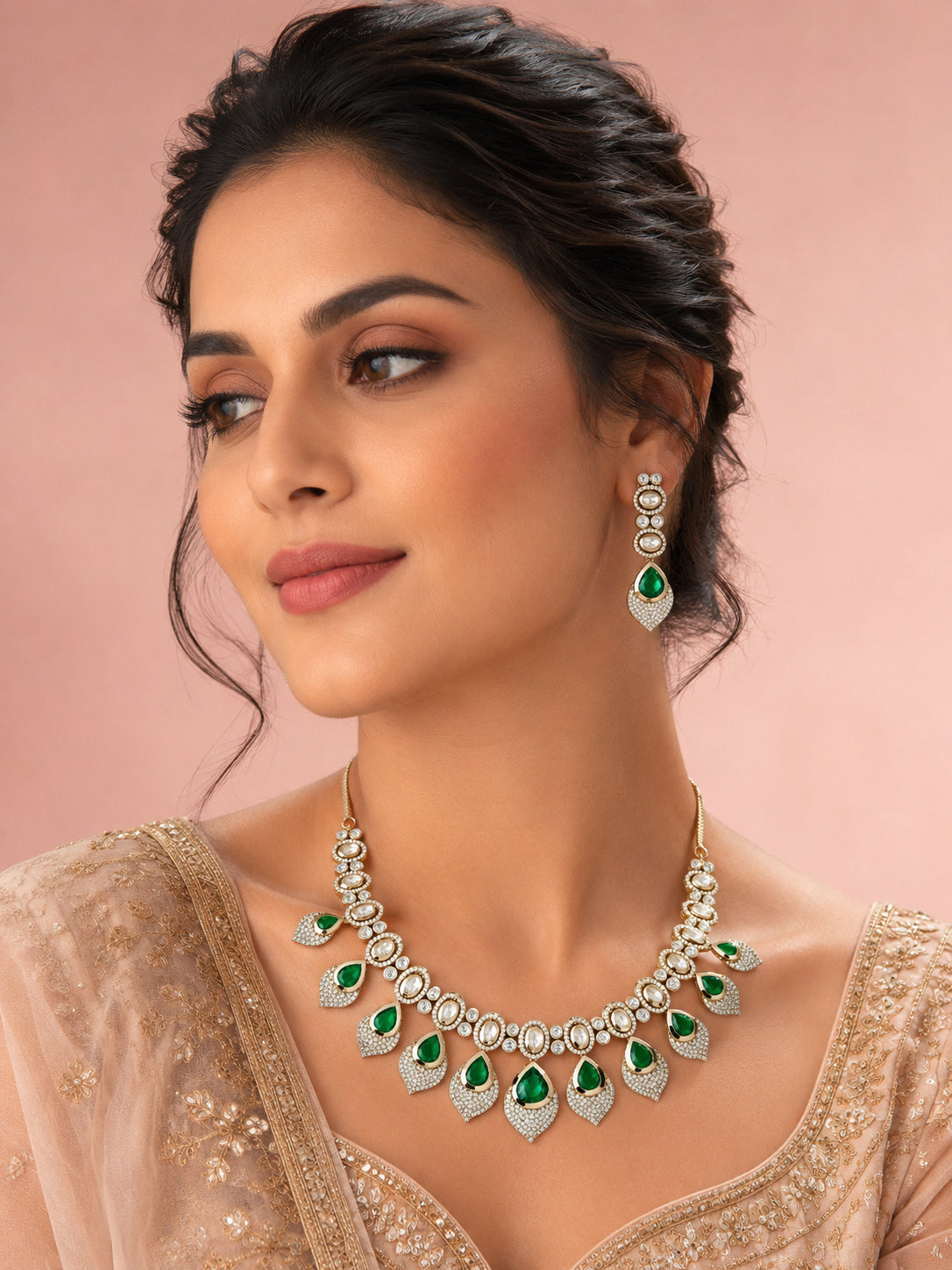 Aanura Lavender Drop Kundan Necklace Set with Earrings