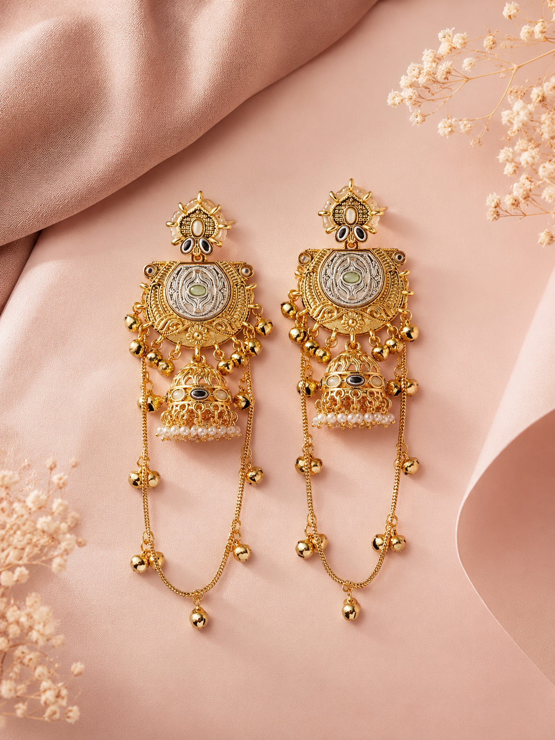 Aanura Gold Plated Temple Statement Earrings