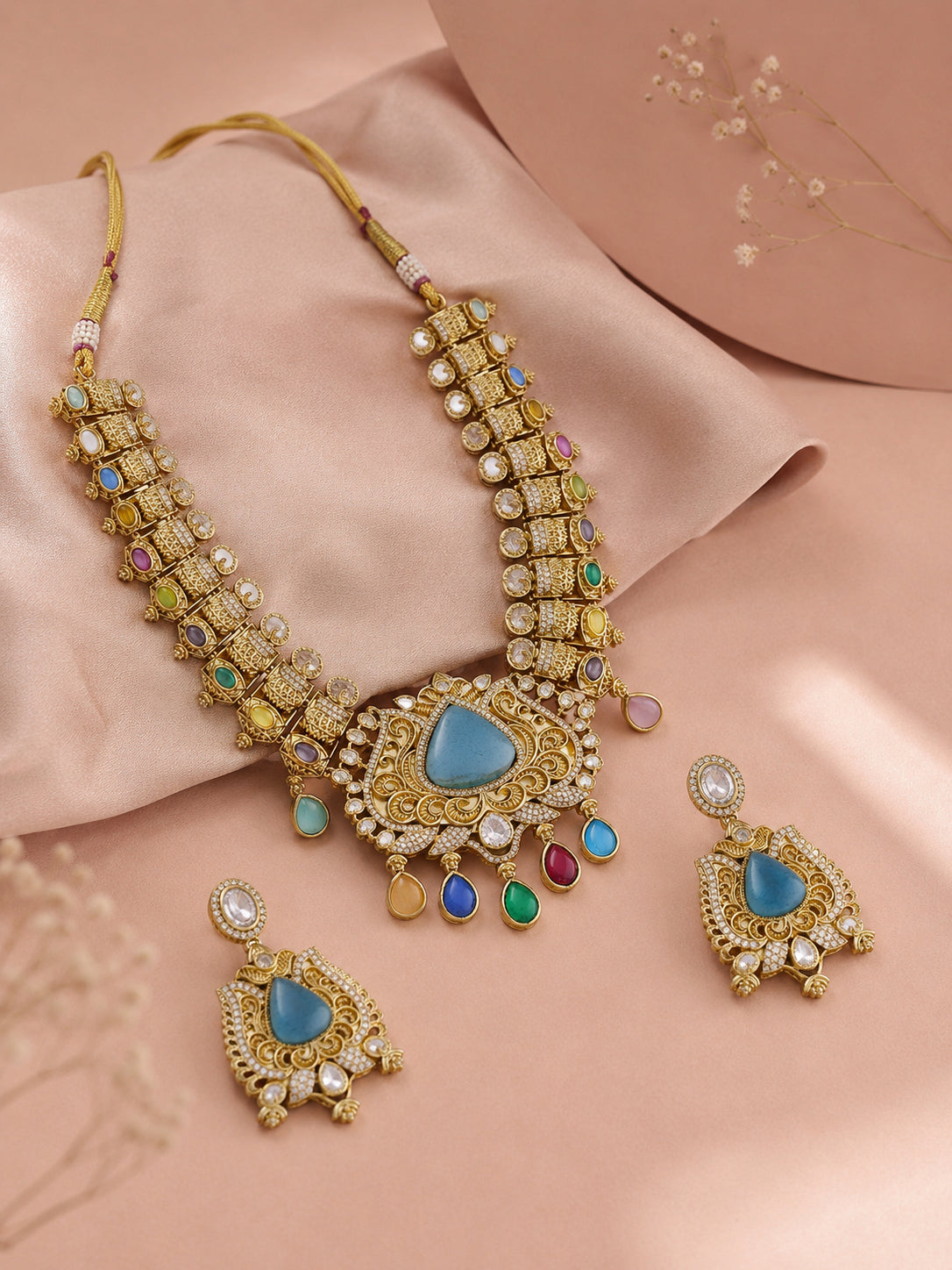 Aanura Antique Bridal Necklace with Ruby Red Stones