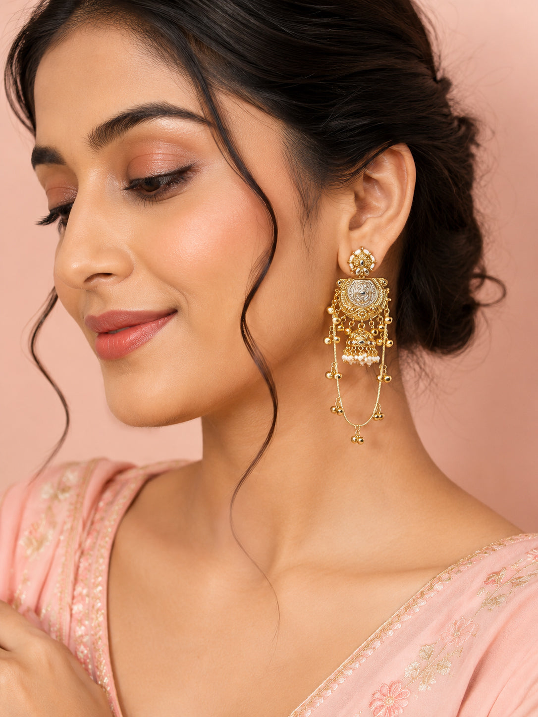 Aanura Gold Plated Temple Statement Earrings