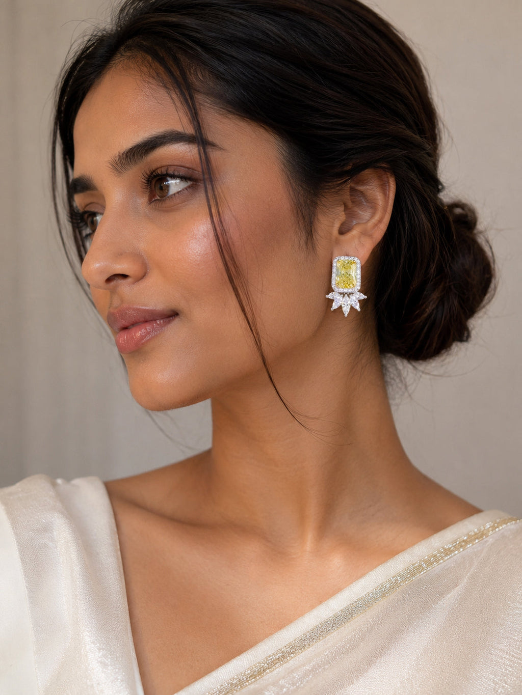 Aanura Yellow Cushion-Cut CZ Cluster Earrings