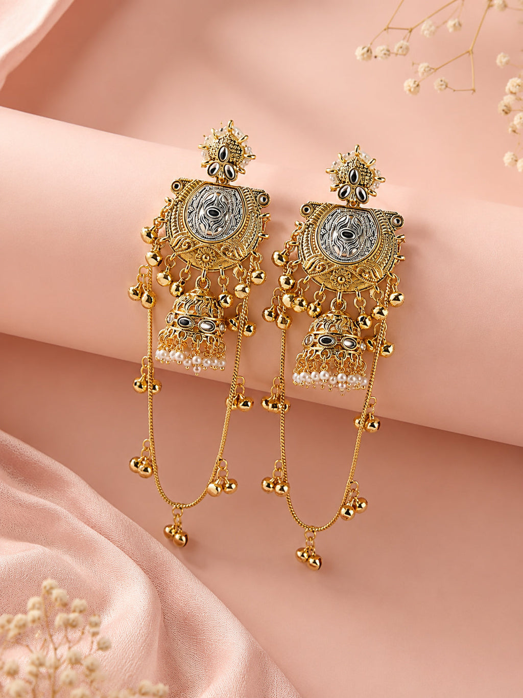 Aanura Gold Plated Temple Statement Earrings