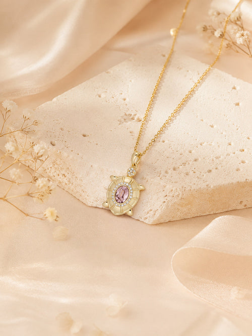 18K Gold Plated Pink Turtle Crystal Necklace