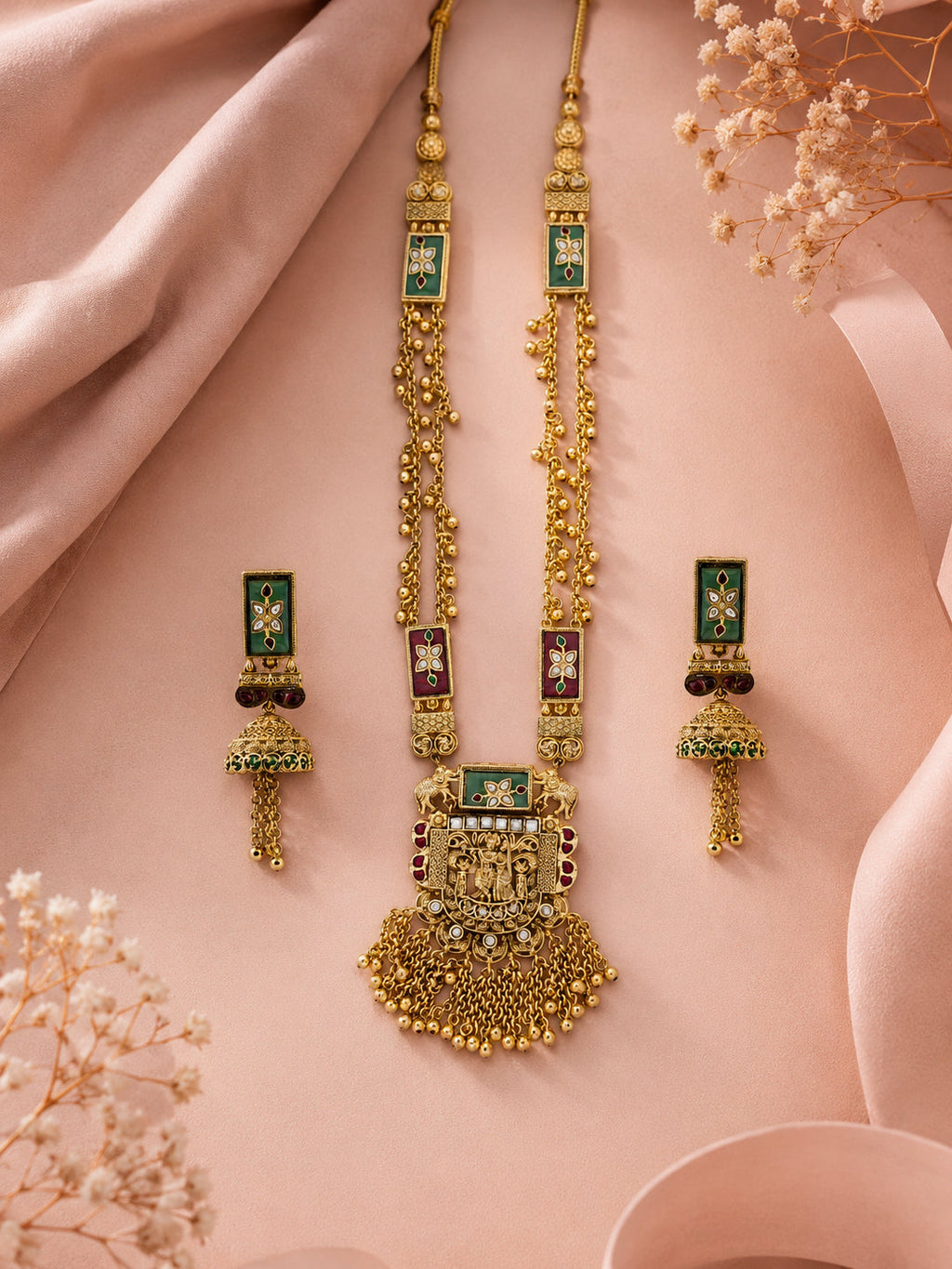 Aanura Heritage Temple Necklace Set with Krishna Motif