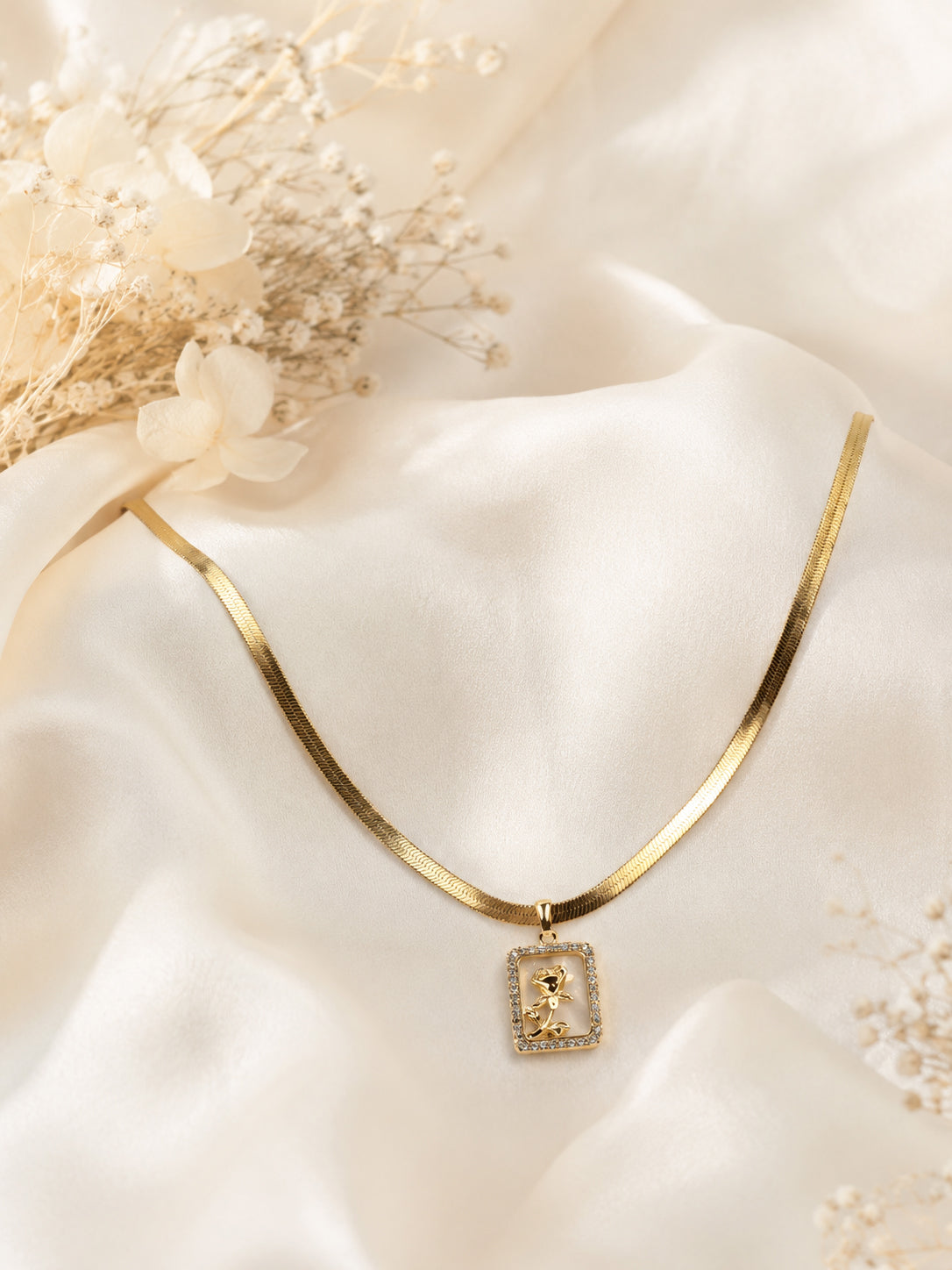 Aanura Gold Chain Necklace with Rectangle Zodiac Charm