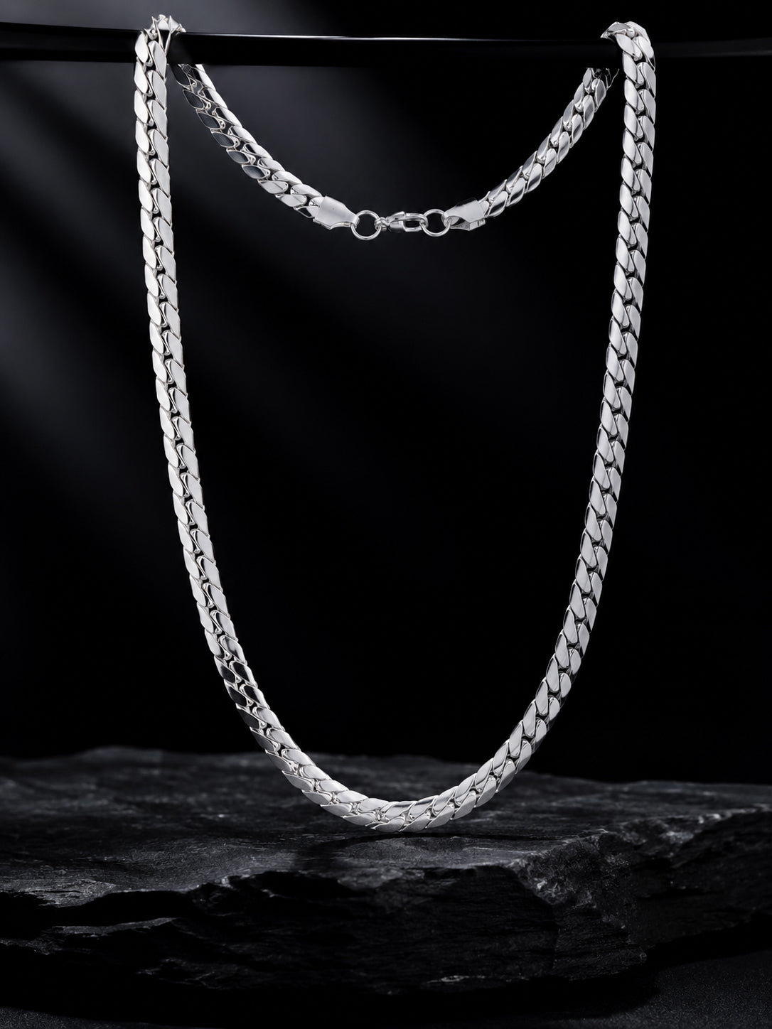 Rhodium Plating Anti Tarnish Waterproof Cuban Chain