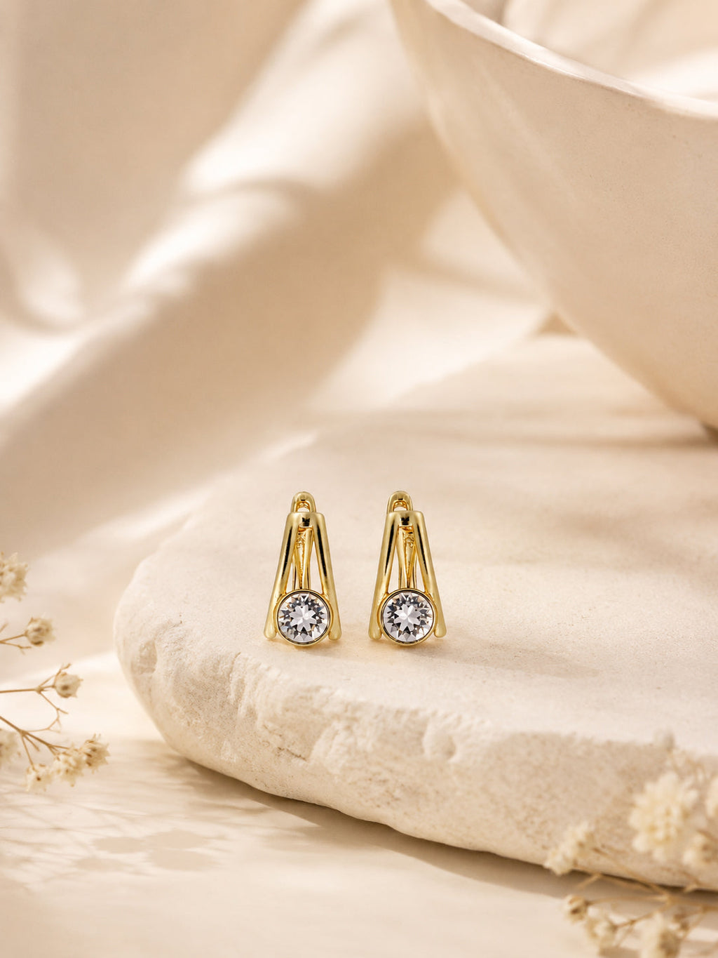 Interlock Link Pavé Drop Stud Earrings in 18K Gold Plating