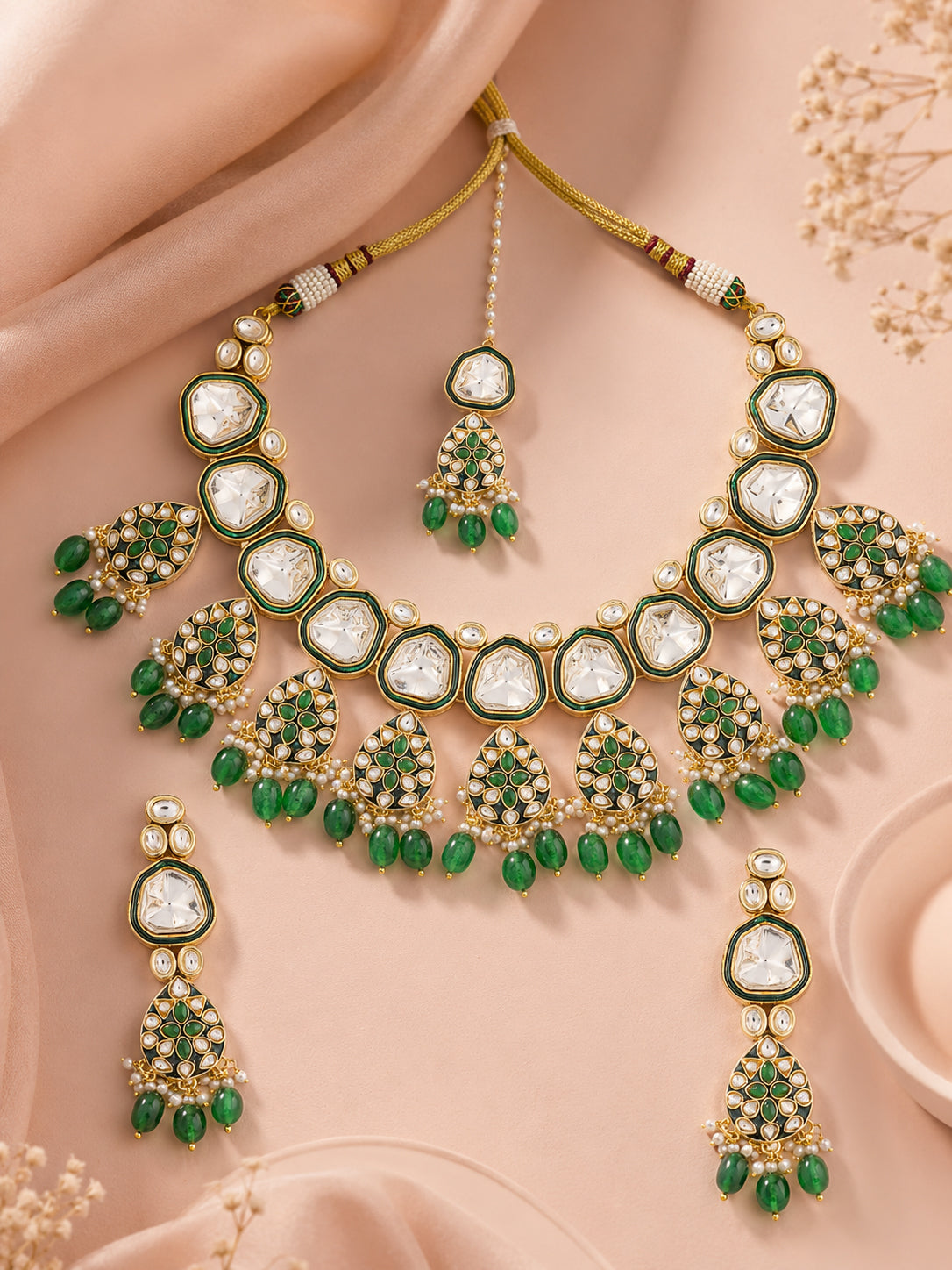 Aanura Gold Traditional Necklace Set With Earrings