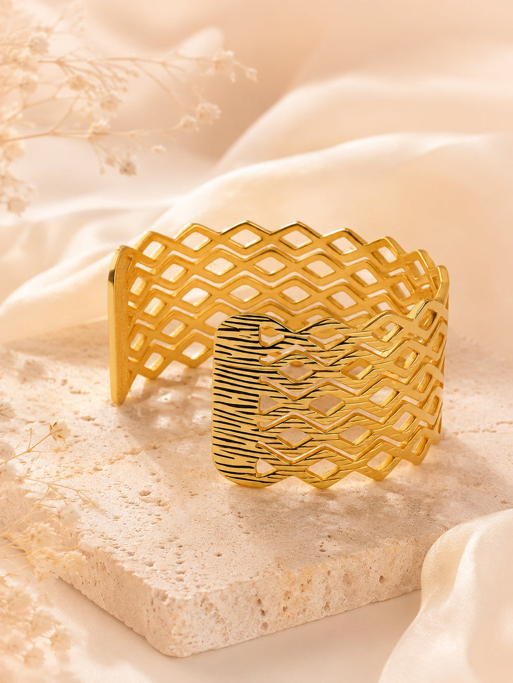Aanura Diamond Lattice Gold Cuff Bracelet