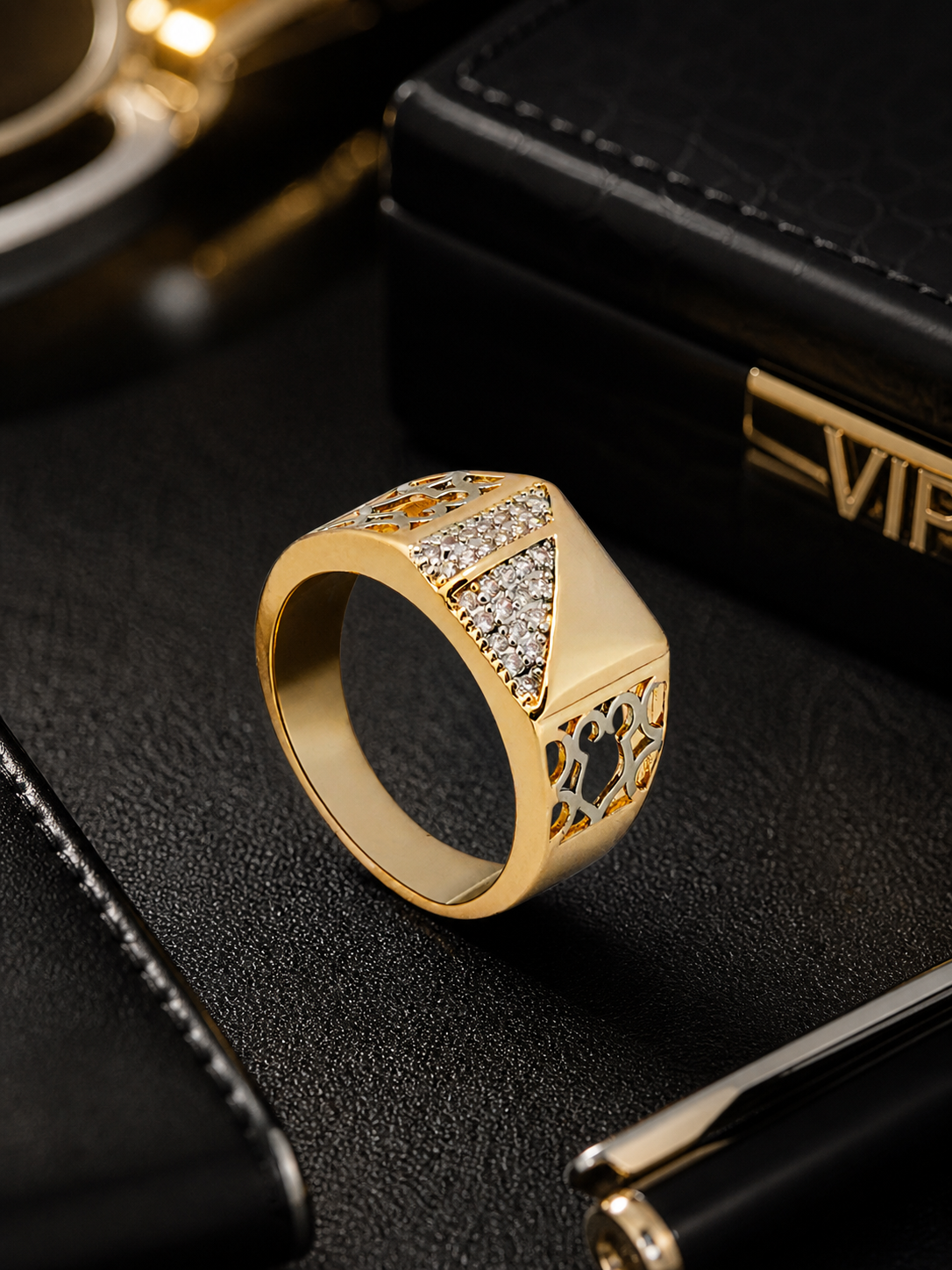 Aanura 18K Gold-Plated Crystal Panel Ring For Him