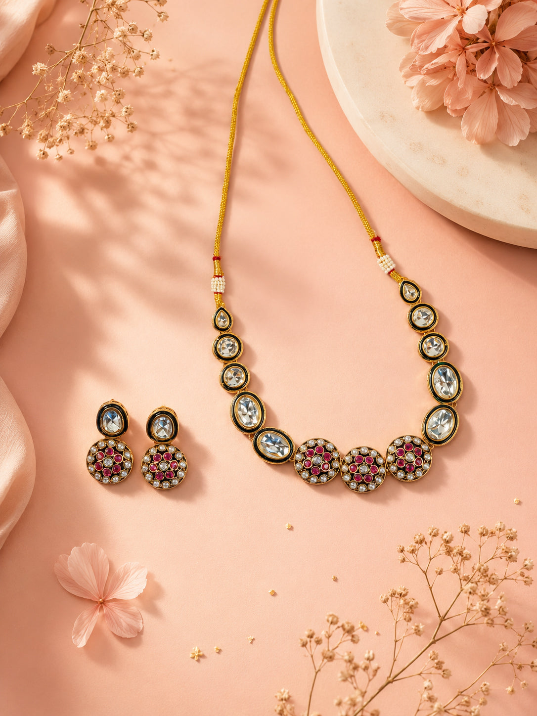 Aanura Gold Traditional Necklace & Earring Set