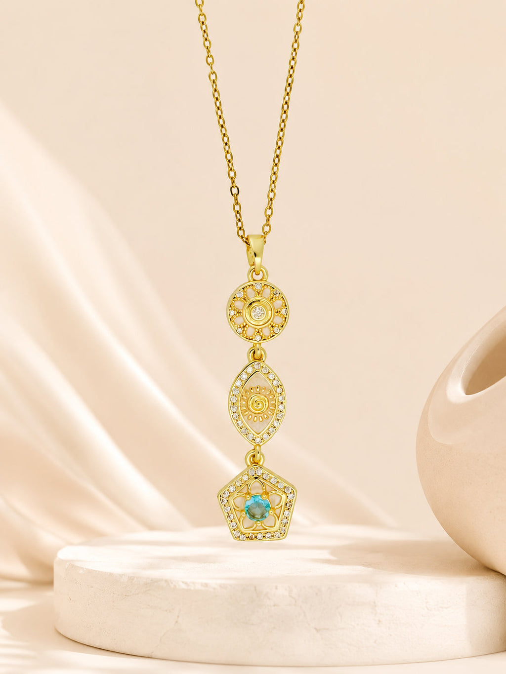 Gold Plated Celestial Aqua Stone Drop Necklace