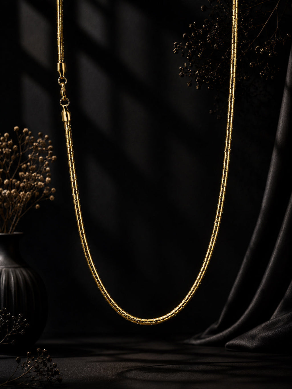 18K Gold Plated Textured Chain Anti-Tarnish Waterproof Chain for Men