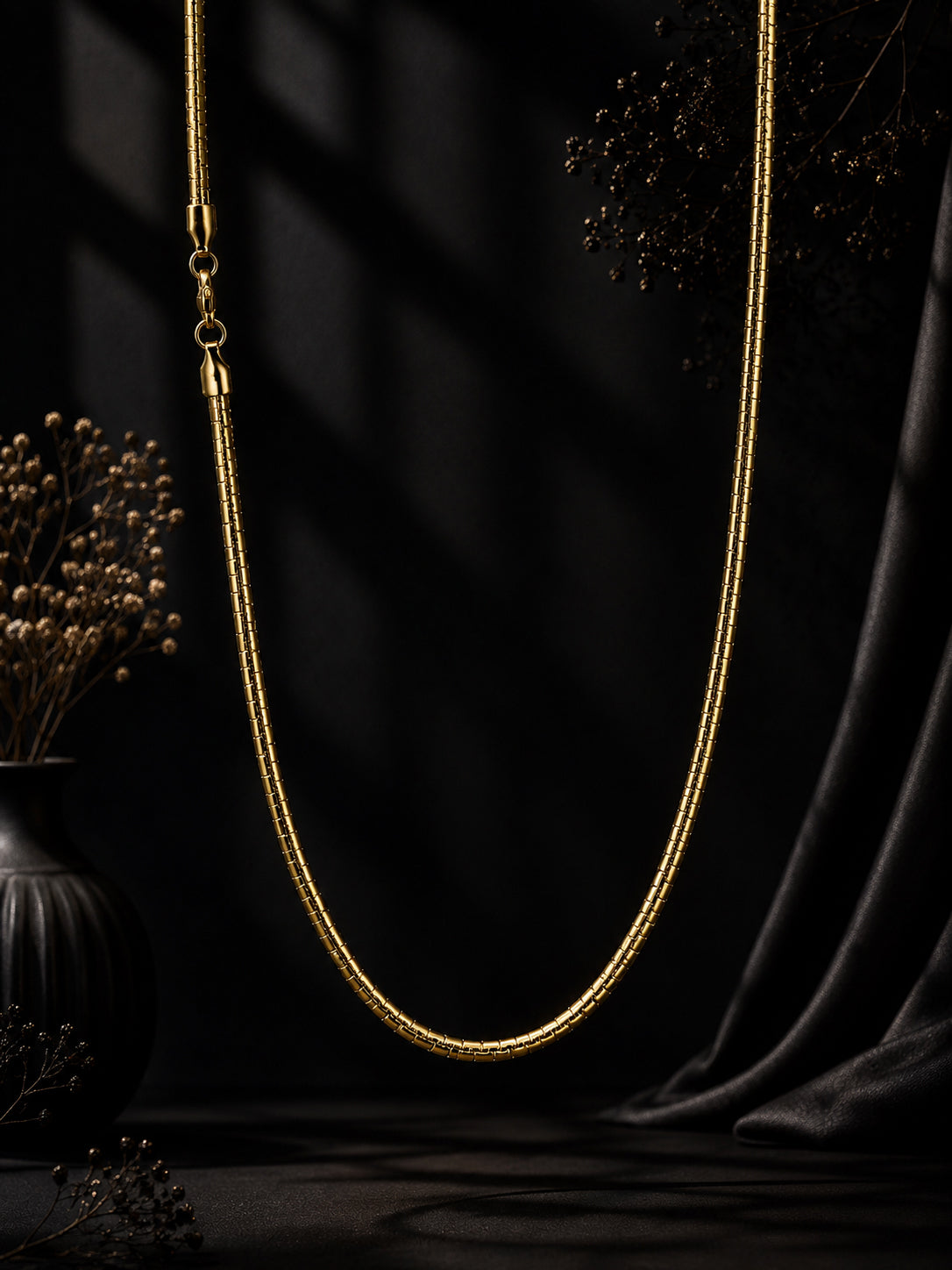 18K Gold Plated Textured Chain Anti-Tarnish Waterproof Chain for Men