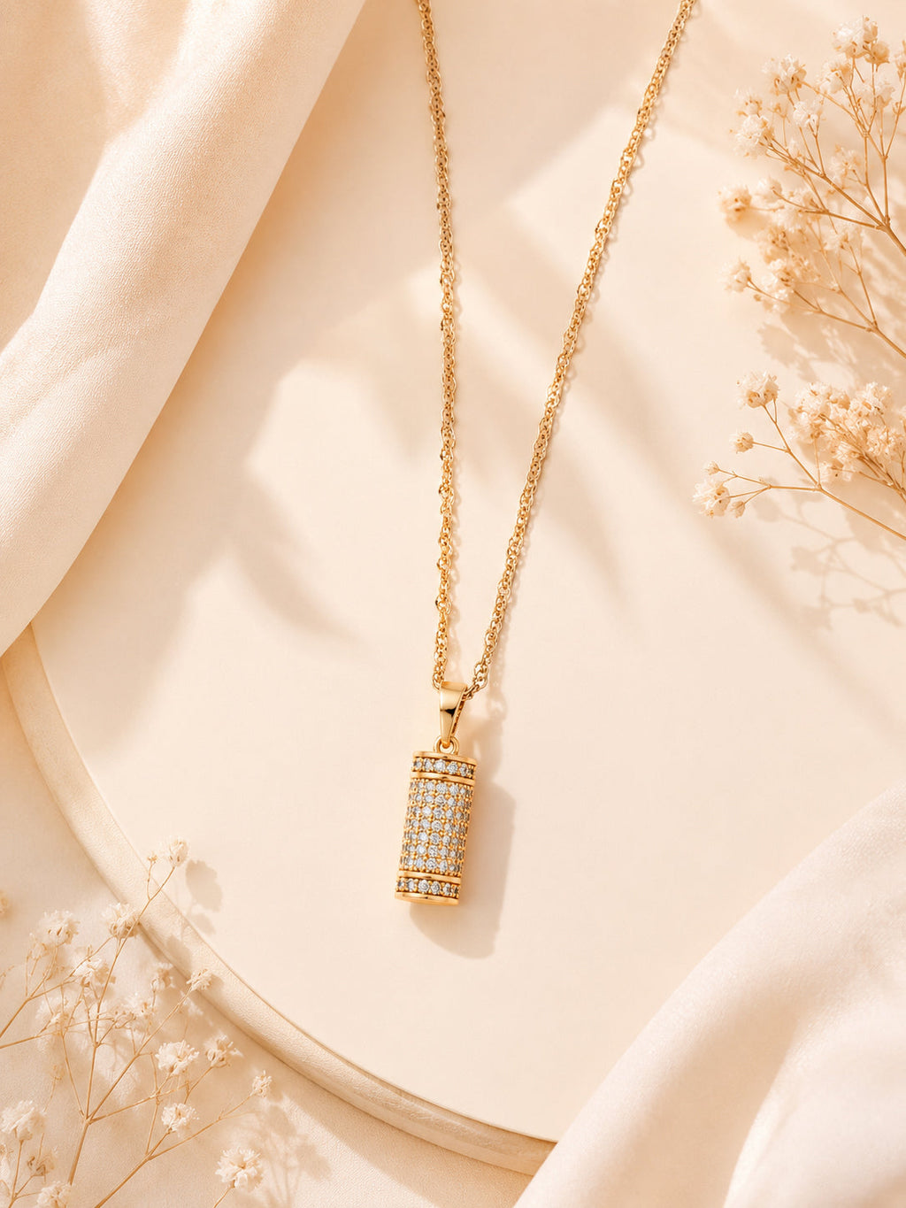 18K Gold Plated Crystal Cylinder Pendant Necklace