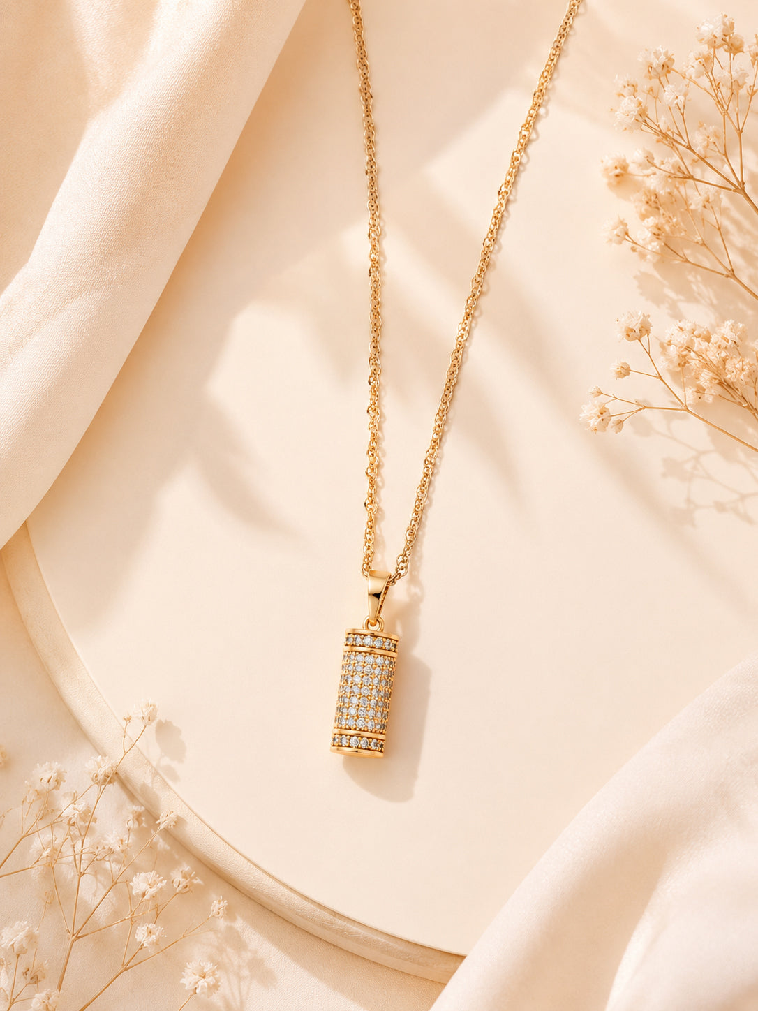 18K Gold Plated Crystal Cylinder Pendant Necklace