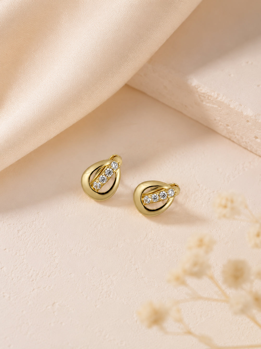 Water-Resistant Oval CZ Stud Earrings with 18K Gold Plating