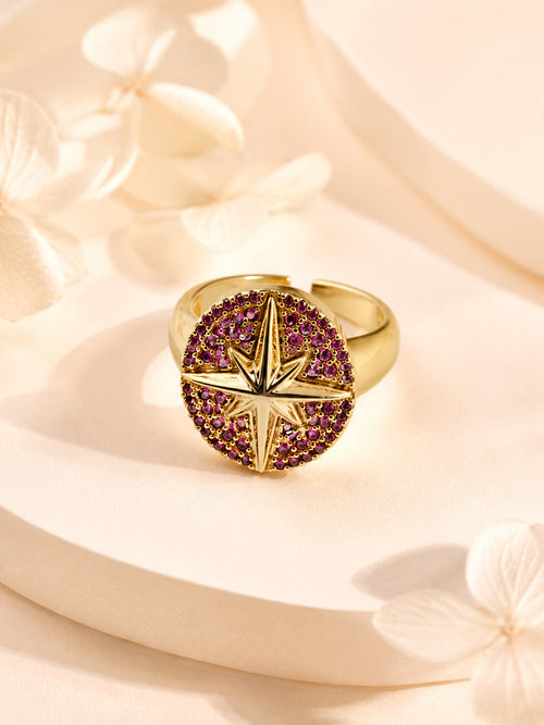 18K Gold Plated Pink Crystal Celestial Compass Ring