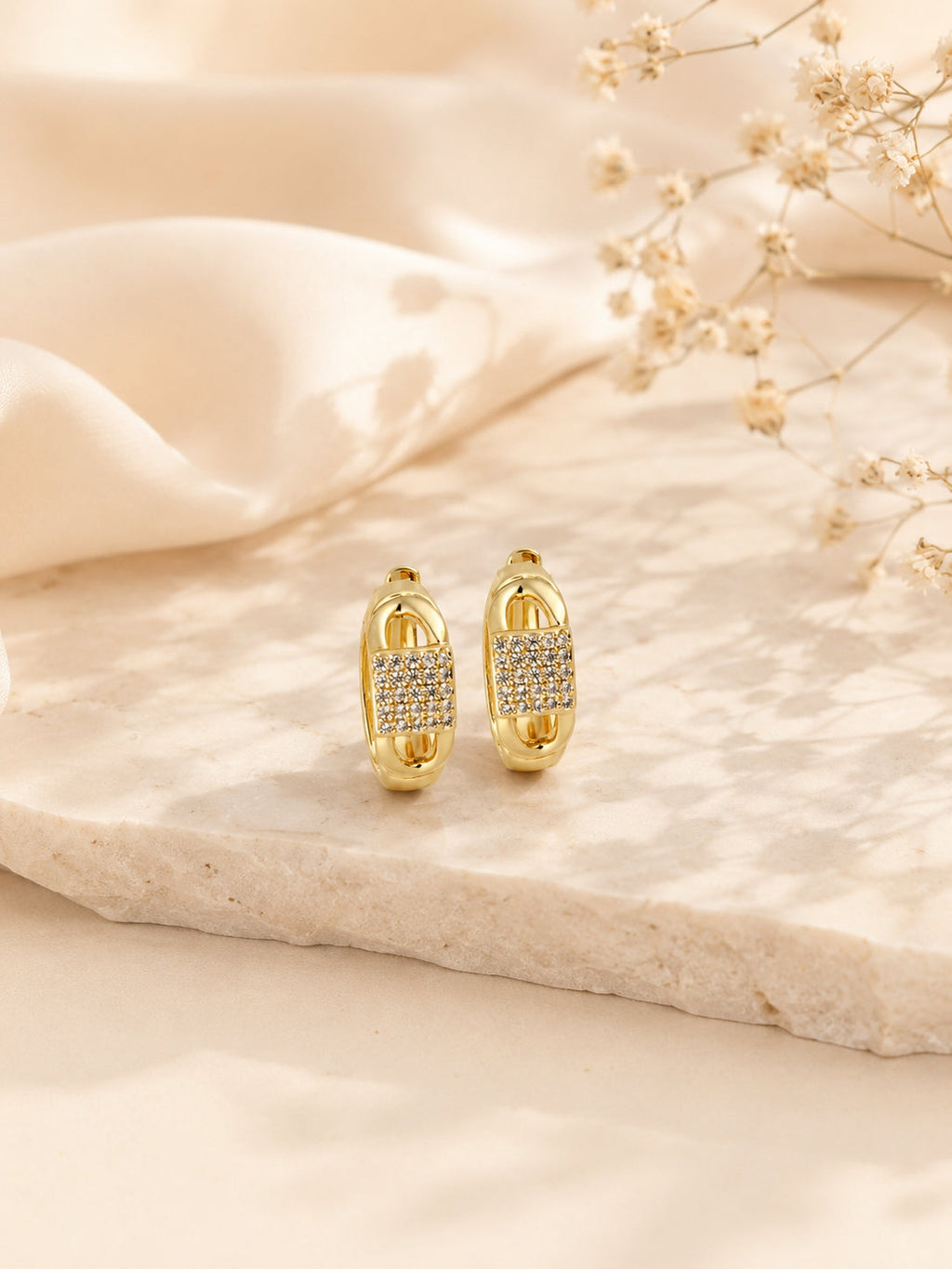 Pavé Link Hoop Earrings in 18K Gold Plating