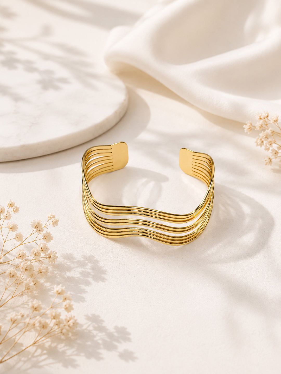 Aanura Wave Pattern Gold Cuff Bracelet