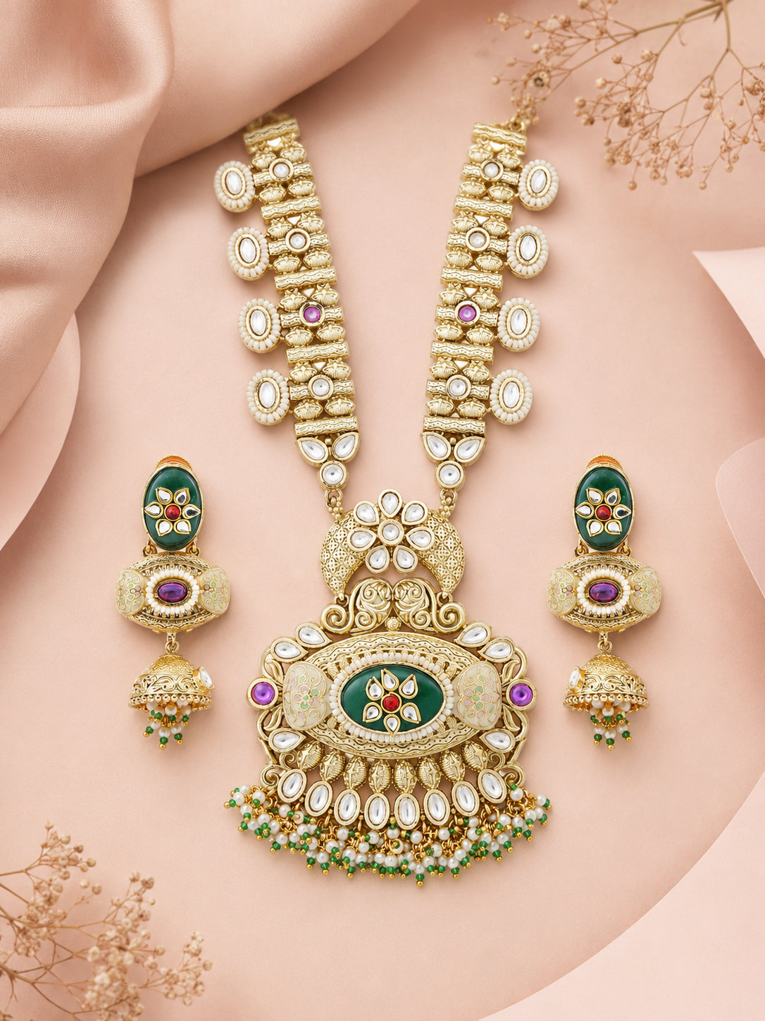 Aanura Antique Rani Haar with Kundan & Pearl Pendant