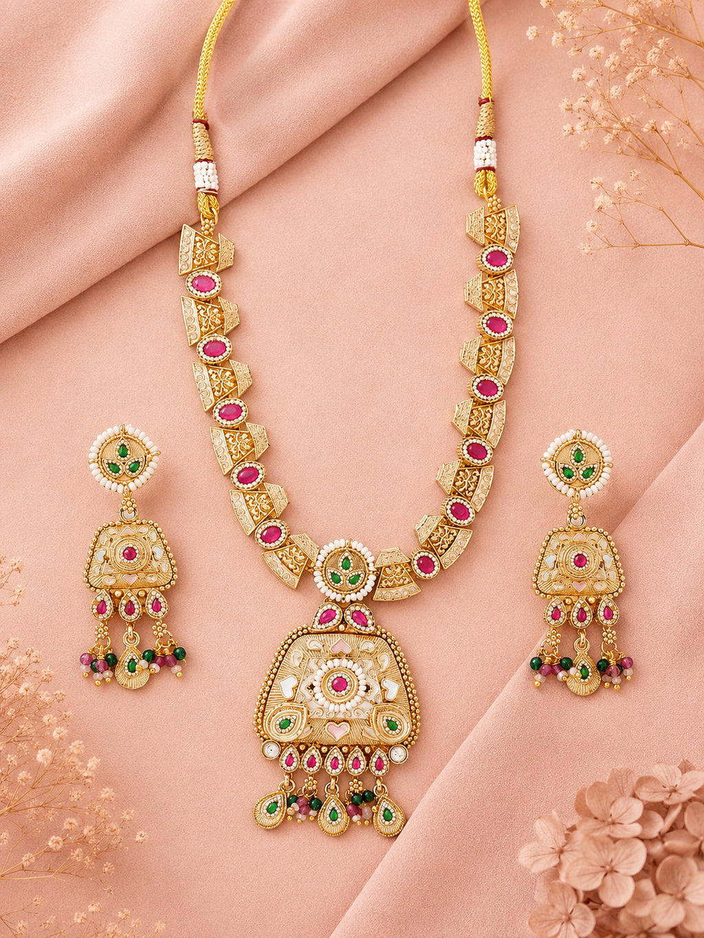 Aanura Royal Kundan Temple Pendant Choker Necklace Set