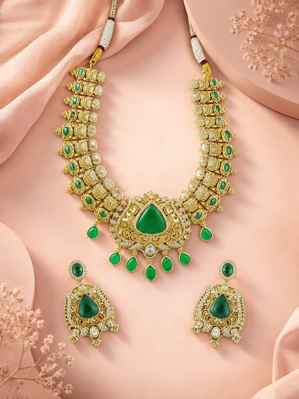Aanura Antique Bridal Necklace with Ruby Red Stones
