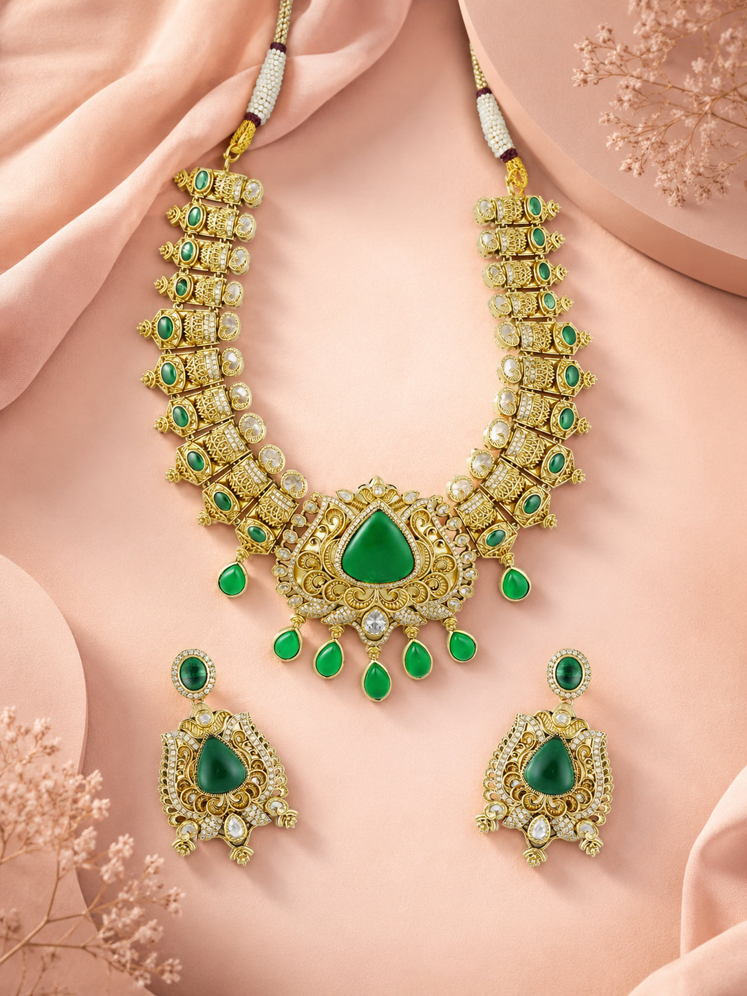 Aanura Antique Bridal Necklace with Ruby Red Stones