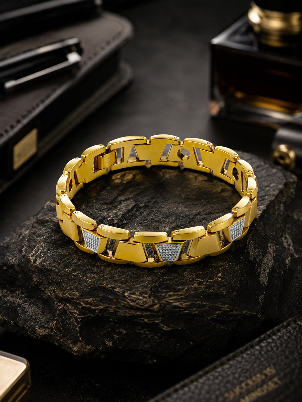 Gold Flat Link Chain & Dual-Tone Bracelet Combo for Men