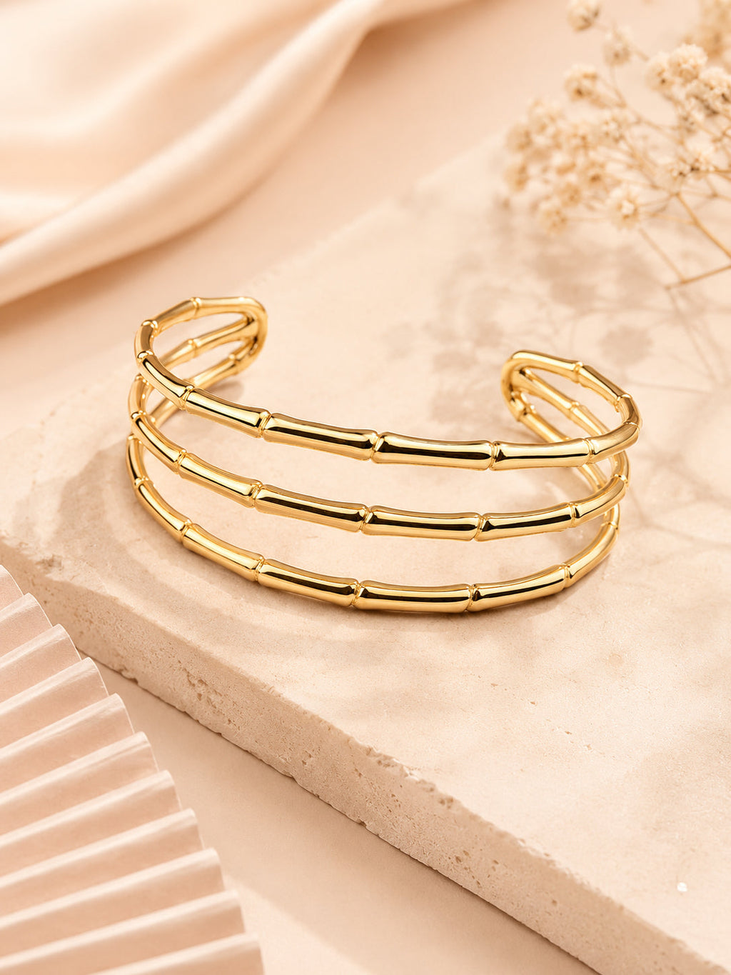Aanura Triple Bamboo Gold Cuff Bracelet