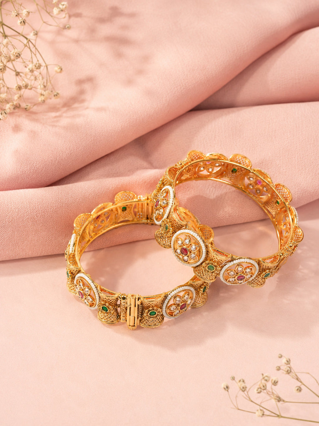 Aanura Gold Plated Heritage Stone Bangle Bracelet