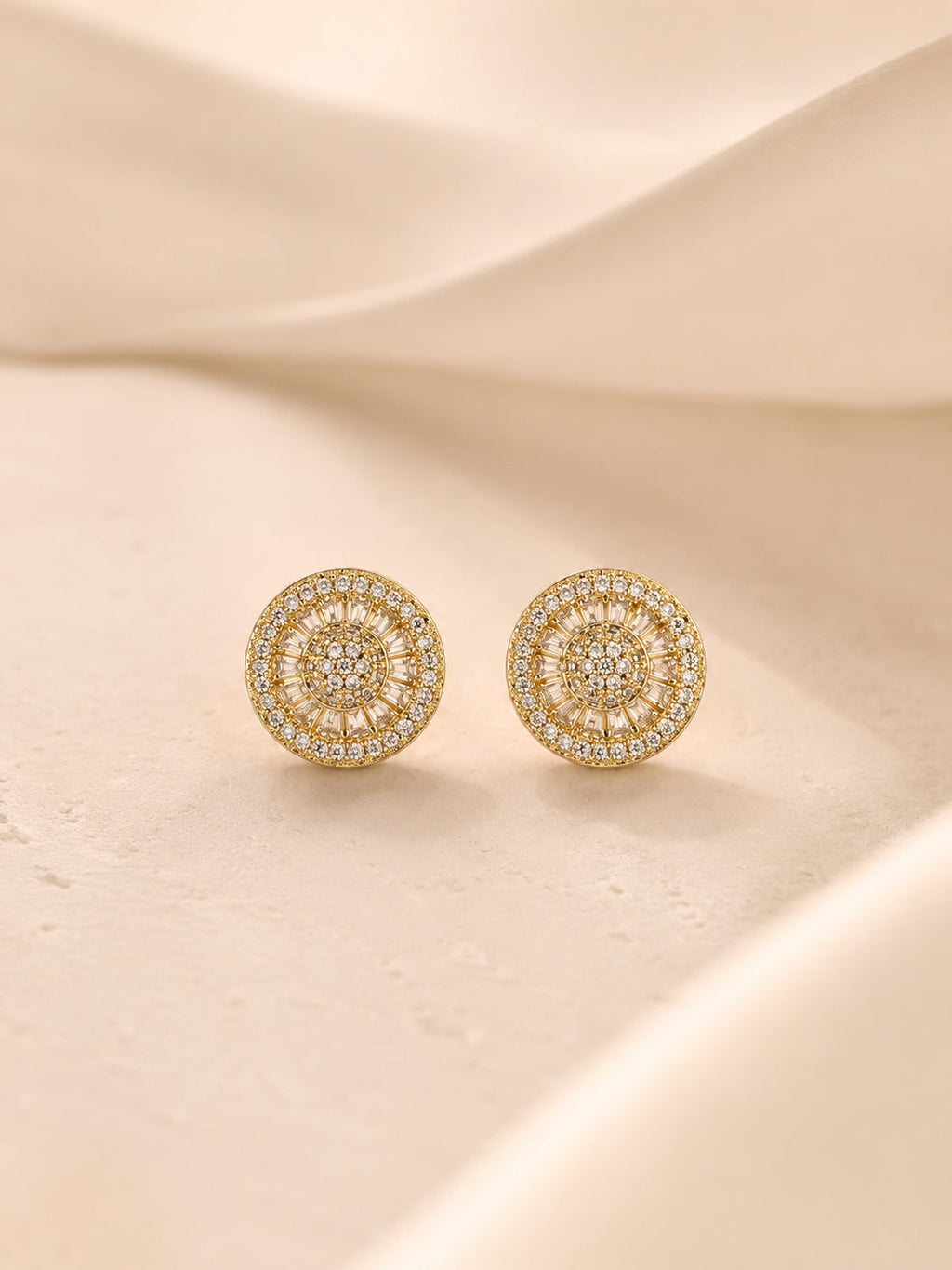 Sunburst Halo CZ Stud Earrings in 18K Gold Plating