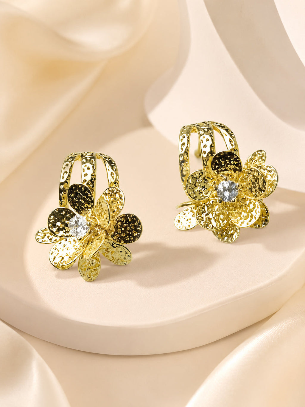 Aanura Floral Crystal Gold Earrings